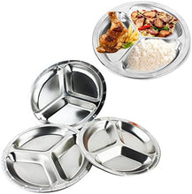 Load image into Gallery viewer, HK Home 3 Section Stainless Steel Portion Control Divider Plate -Picnics, Camping, Barbecue, 26cm &amp; Smiley Face Magnet