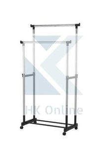 2 Tier Hanging DOUBLE CLOTHES RAIL -Easy Pull Along Wheels, Up To 30KG