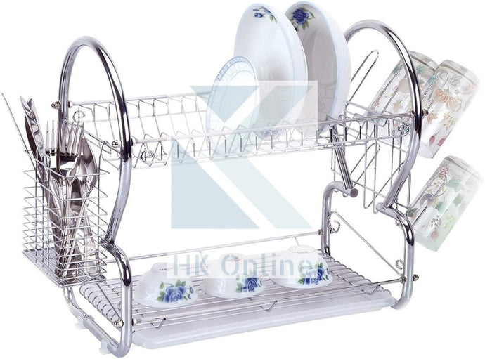 Chrome 2 Tier DISH DRAINER. -Drip Tray, Cutlery Rack, Glasses Holder