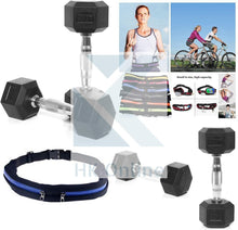 Load image into Gallery viewer, 2 x 4KG SOLID CAST Hex Dumbells Encased in Rubber -Contoured Ergo Handles &amp; Twin Zipped GYM Belt