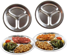 Load image into Gallery viewer, HK Home 3 Section Stainless Steel Portion Control Divider Plate -Picnics, Camping, Barbecue, 26cm &amp; Smiley Face Magnet