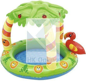 Bestway 'UV Careful' JUNGLE PADDLING POOL -26L Soft Comfort Floor & Palm Sunshade W99 x L91 x H71cm