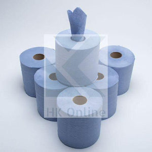 PK6 2Ply Embossed Centrefeed PAPER TOWEL ROLLS -Spills, Garage, Forecourt, Factory, Kitchens 18cm x 60m (BLUE)