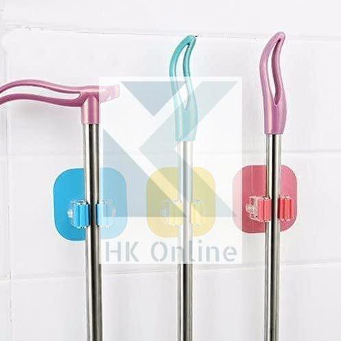Wall Mounted Flexible Sticker BROOM & MOP HOLDER -Attach To Flat Tiles, Glass
