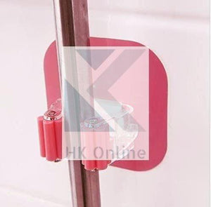 Wall Mounted Flexible Sticker BROOM & MOP HOLDER -Attach To Flat Tiles, Glass
