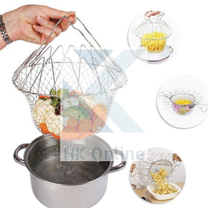 Stainless Steel FRYING BASKET -Steaming, Rinsing, Boiling, Collapsible Kitchen Must Have