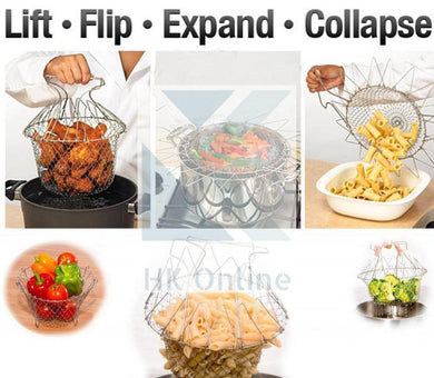 Stainless Steel FRYING BASKET -Steaming, Rinsing, Boiling, Collapsible Kitchen Must Have