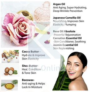 100% Natural Solid FACIAL OIL Lotion Bar -Cocoa & Shea Butter, Coconut Oil, Argan Oil, Japanese Camellia Oil, Carnation, Rose, Jasmine Oil, 20g Bar