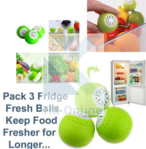 Pack 3 FRIDGE FRESHENER -Deodoriser Balls, Removes Odour Food FRESHER FOR LONGER