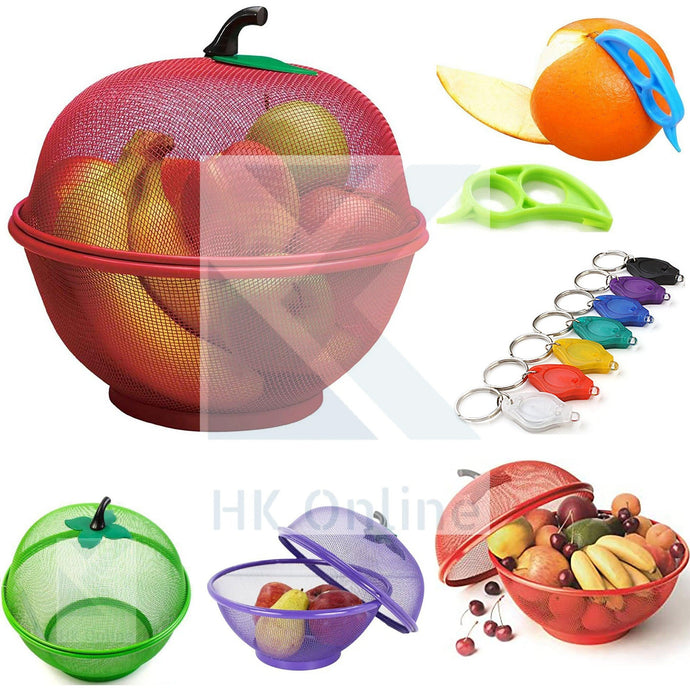 Apple Mesh Fresh FRUIT BASKET, Citrus Peeler & LED Torch -Keep Insects & Pets Out