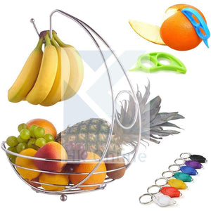 Chrome Fresh FRUIT BASKET with Banana Hook -Citrus Peeler & LED Torch