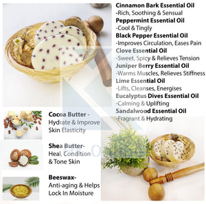 Handmade 100% Natural 'Getting Warmer' MUSCLE RUB LOTION BAR -Cocoa, Shea, Cinnamon, Peppermint, Juniper Berry, Sandalwood (70g Bar)