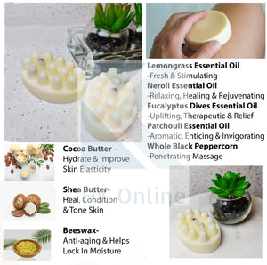 100% Handmade Solid LOTION BAR -Cocoa & Shea Butter, Coconut Oil (Patchouli, Neroli, Eucalyptus Essential Oils) Massage Bar 80g
