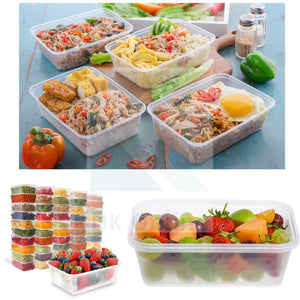 25 x 650ml BPA Free Plastic TAKEAWAY CONTAINERS & Lids -Plastic Food Containers, Meal Prep Boxes, Home, Pub, Catering Kitchens, Reuseable, Microwave & Freezer Safe