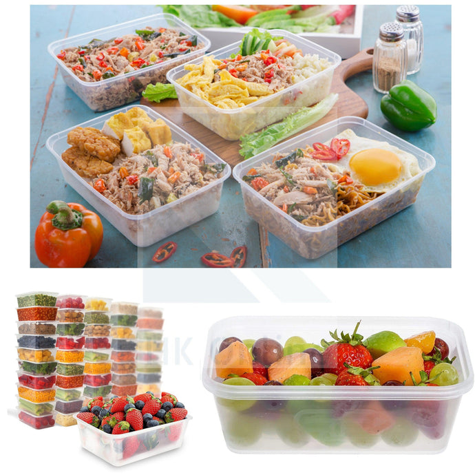 25 x 650ml BPA Free Plastic TAKEAWAY CONTAINERS & Lids -Plastic Food Containers, Meal Prep Boxes, Home, Pub, Catering Kitchens, Reuseable, Microwave & Freezer Safe