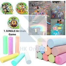 Load image into Gallery viewer, 12 Pcs Jumbo PAVEMENT CHALKS &amp; 1 JUNGLE PINBALL Puzzle Game -Hopscotch Chalk, Giant Street Chalk, Fun Wall Art Bundle