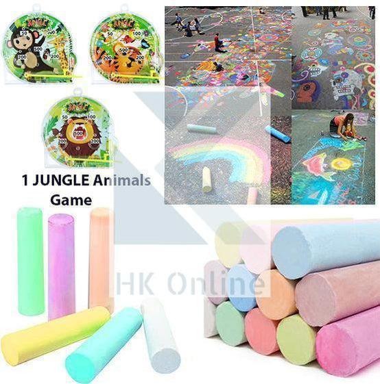 12 Pcs Jumbo PAVEMENT CHALKS & 1 JUNGLE PINBALL Puzzle Game -Hopscotch Chalk, Giant Street Chalk, Fun Wall Art Bundle
