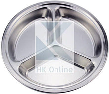 Load image into Gallery viewer, Tri Section PORTION CONTROL DIVIDER PLATE -Stainless Steel, Thali, Picnic, Camping, BBQ 26cm