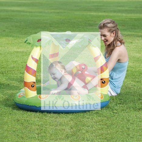Bestway 'UV Careful' JUNGLE PADDLING POOL -26L Soft Comfort Floor & Palm Sunshade W99 x L91 x H71cm
